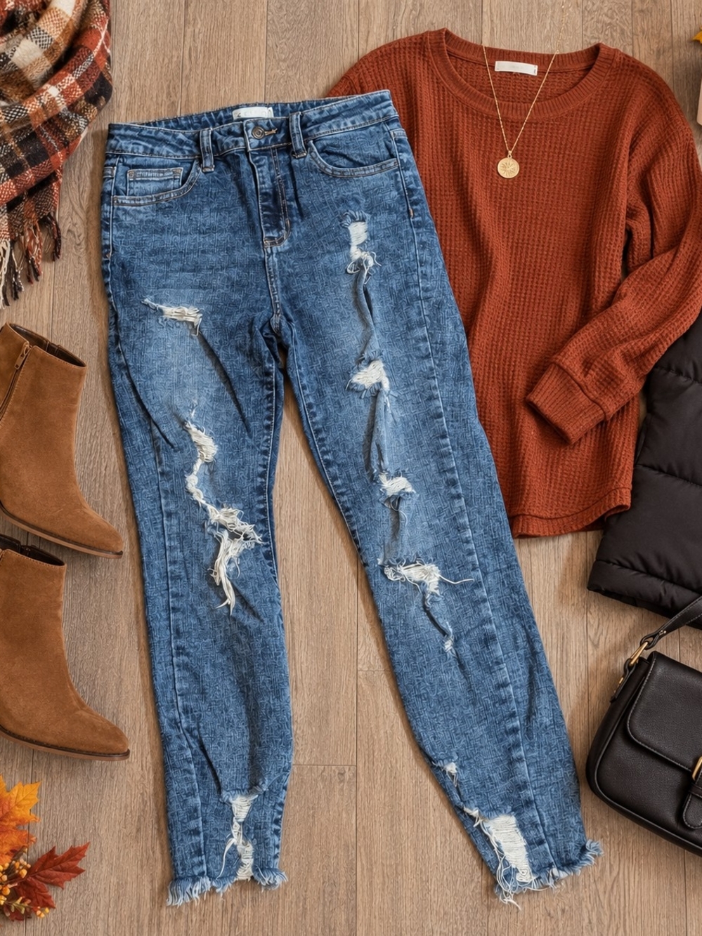Cello Women’s Distressed Blue Cropped Jeans
